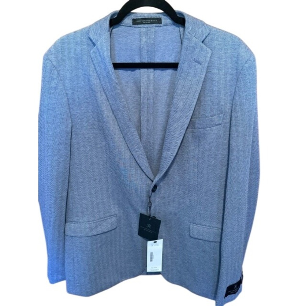 John Varvatos USA Varick Blazer 42R Light Blue Herringbone Two Button Jacket NEW